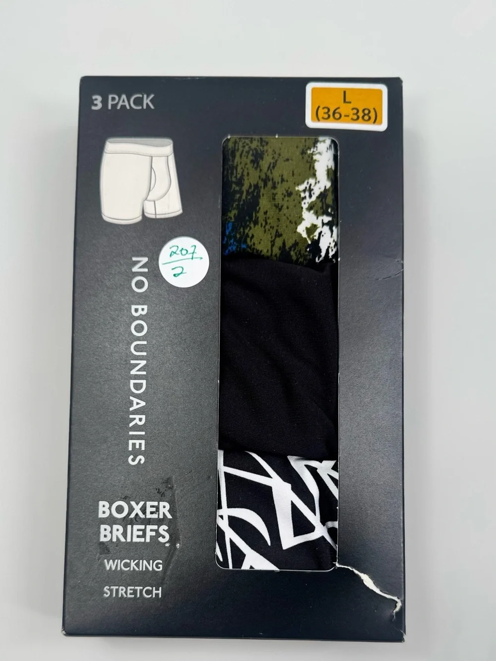 No Boundaries 3-Pack Boxer Briefs - Black, Black/White Geo, Multicolor Print